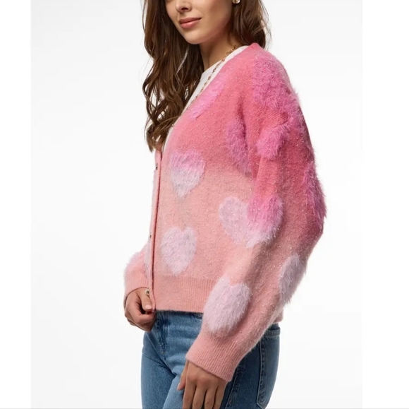 SAACHI Soft Pink Heart Ombre Sparkle Cardigan Size OS #Valentines Day NWT$220 - Picture 11 of 14